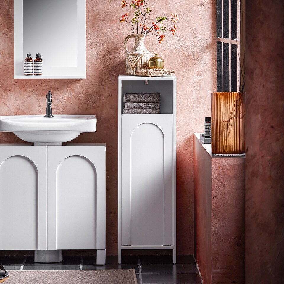 image 1 of SoBuy Bathroom Storage Cabinet with Removable Laundry Basket, White, 11.8x11.8x38.2 inches, 15.8 kg - BZR161-W