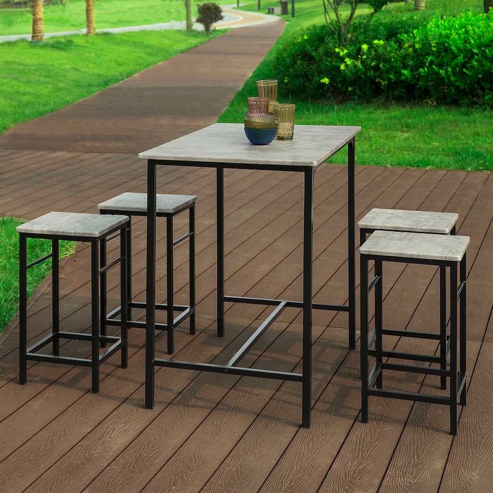image 1 of SoBuy OGT11-HG,Industrial Dining Set Breakfast Bar Table and 4 Stools | Grey | Grey