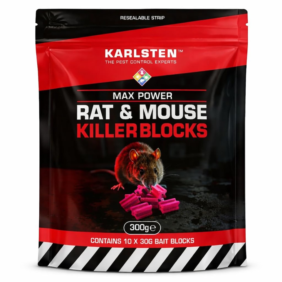 image 1 of Karlsten Rat & Mouse Killer Blocks 300g - All-Weather Wax Bait with Difenacoum for Rodent Control