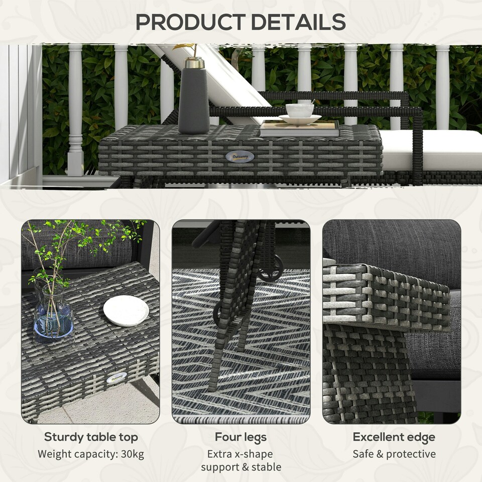 image 1 of Outsunny Foldable Outdoor Coffee Table, Steel Frame Rattan Side Table, Grey