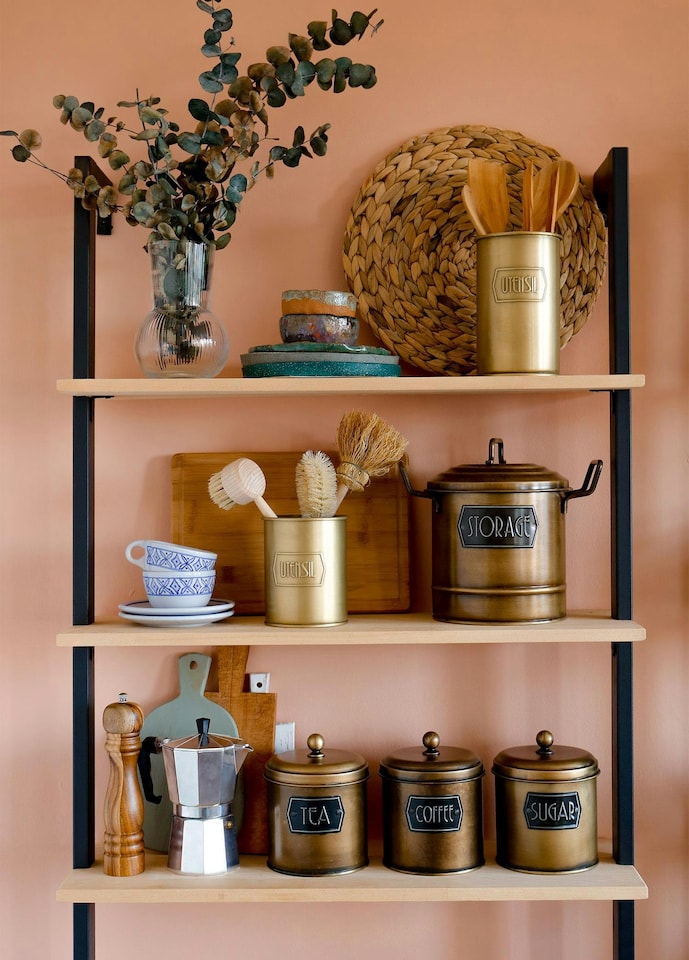 image 1 of Gold Coffee, Tea, And Sugar Canister Set - 17 cm (H) x 13 cm (Dia)