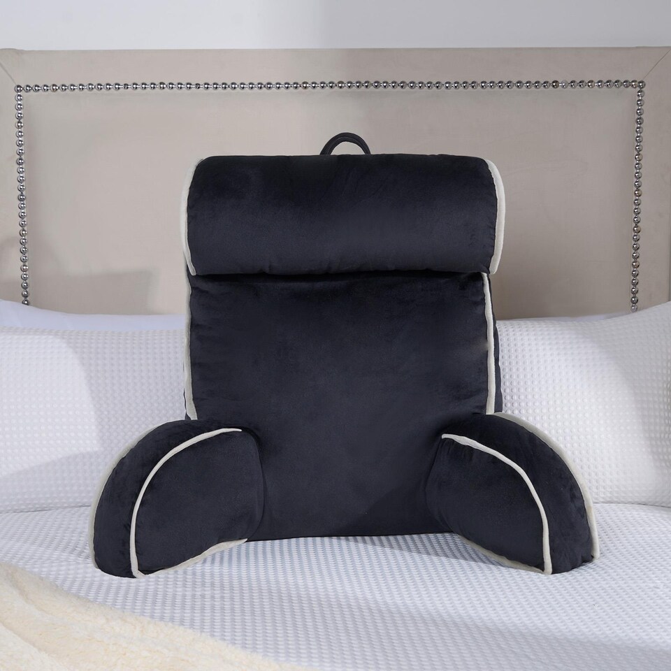 image 1 of OHS Piped Edge Reading Pillow with Head Rest Back Support Bed Sofa | Black