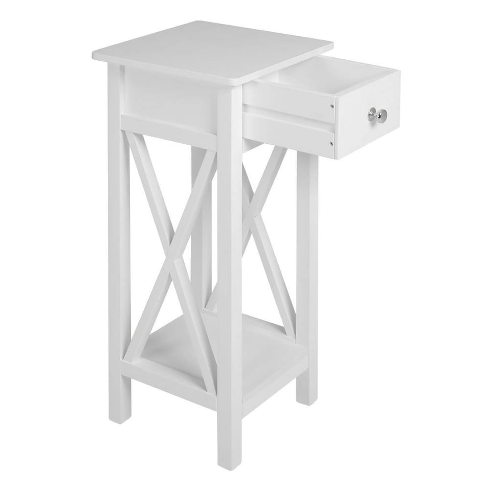 image 1 of Living and Home Wooden Slim Console Table with One Drawer- White