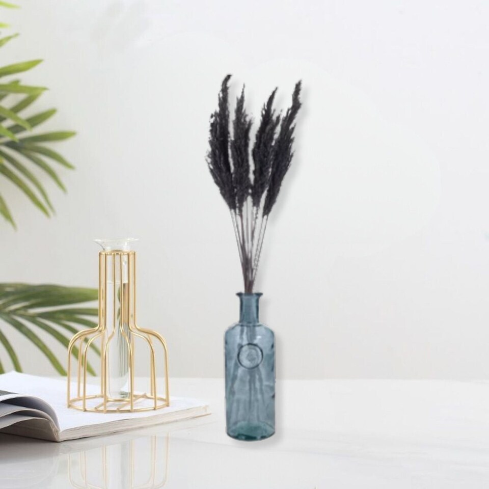 image 1 of 33cm Glass Vase with Black Pampas Plume | Grey | 1