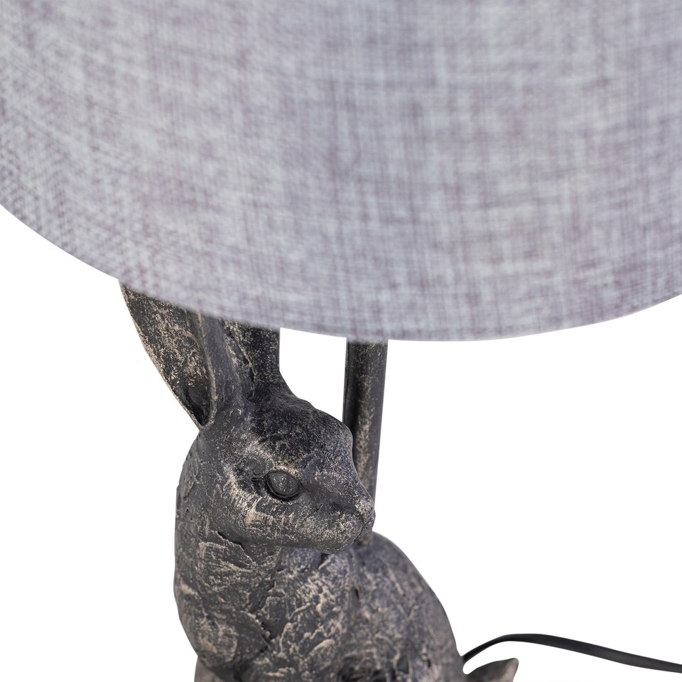 image 1 of Set of 2 Henrietta - Antique Gold Rabbit Table Lamps Grey Linen Shade | Gold | Antique gold resin and grey linen | 2