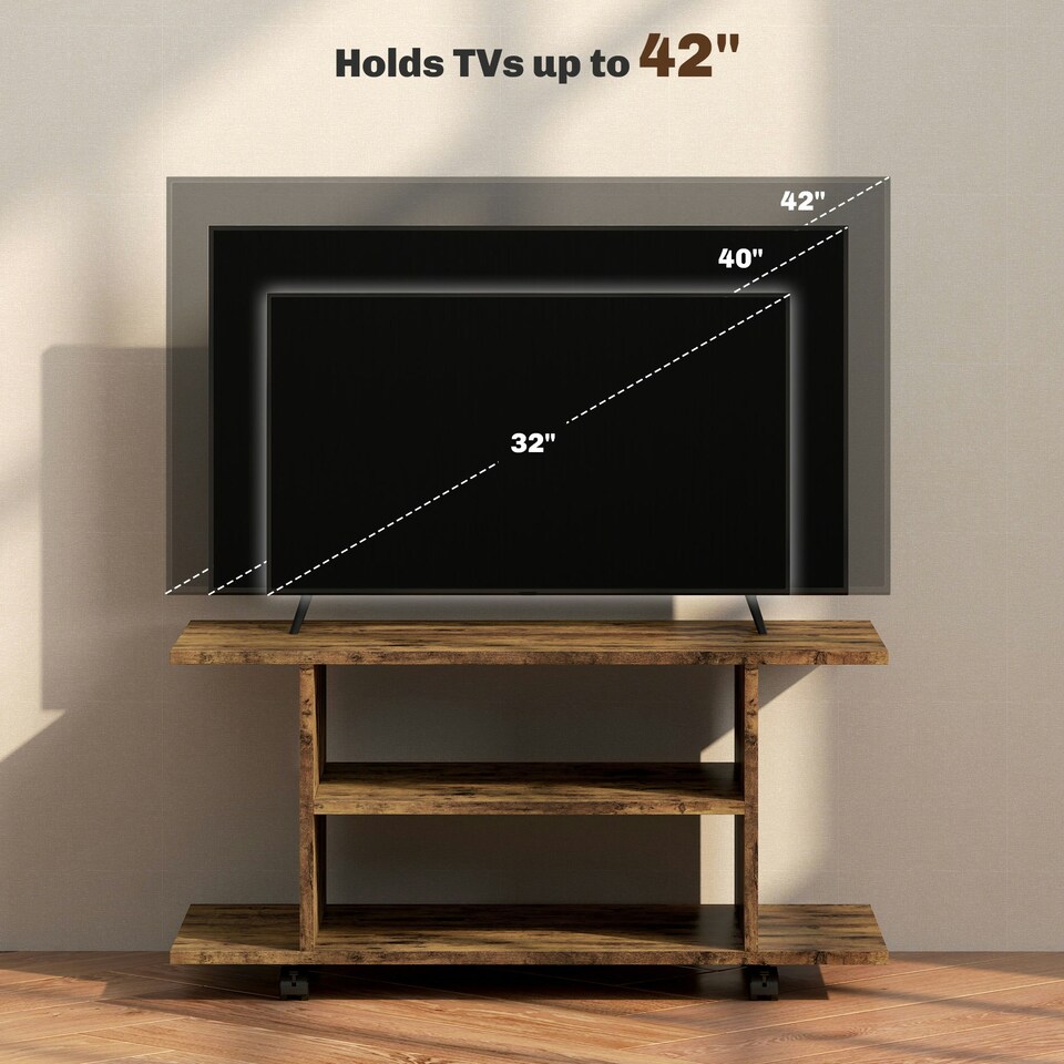 image 1 of HOMCOM Modern TV Cabinet Stand Storage Shelves Table Mobile Rustic Brown