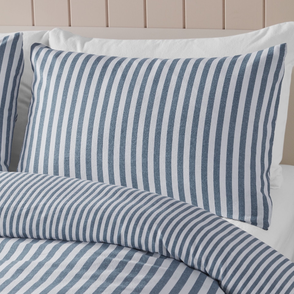image 1 of Catherine Lansfield Brushed Stripe Cotton Reversible Duvet Cover Set
