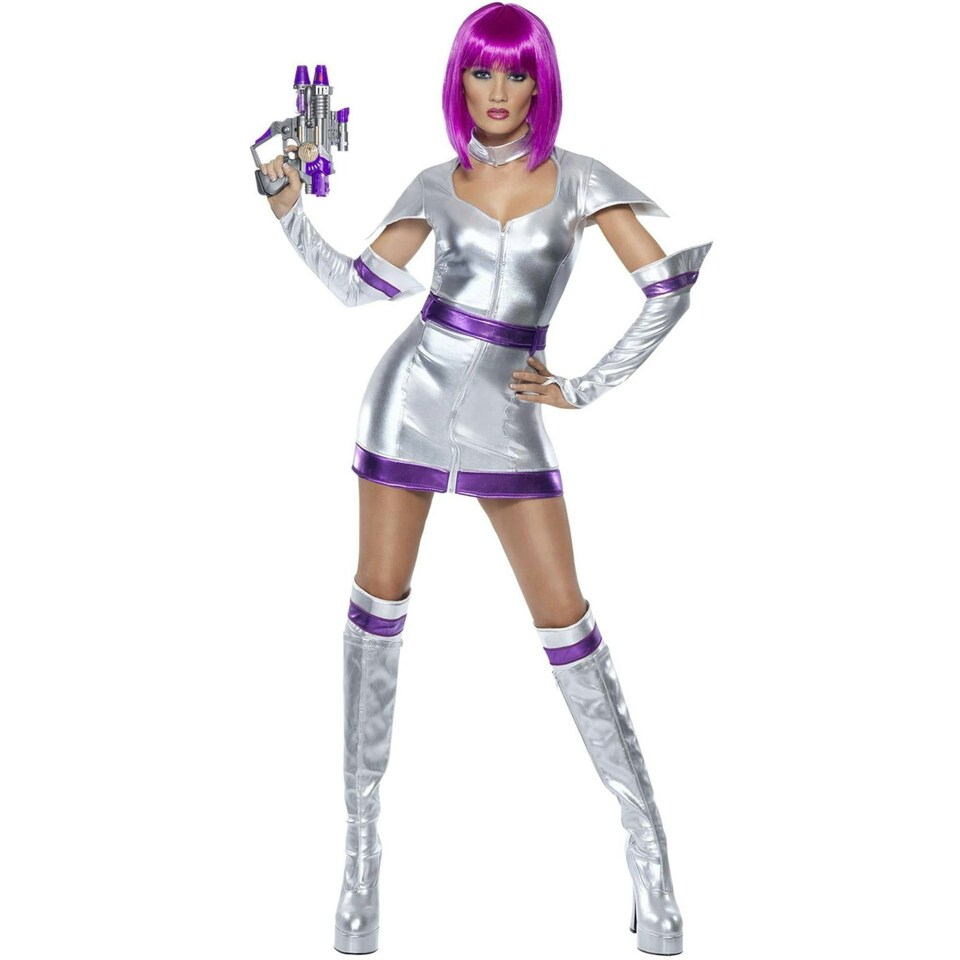 image 1 of Fever Womens/Ladies Space Cadet Costume Set - Metallic Silver - S S