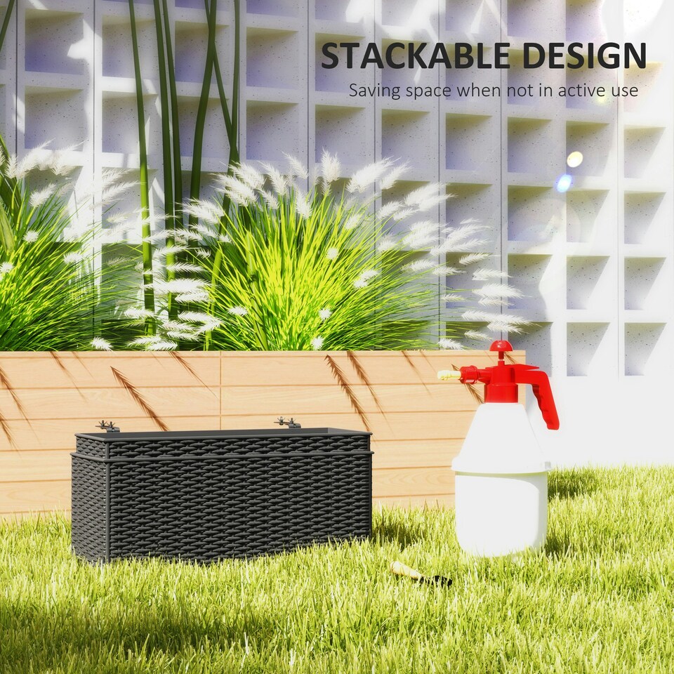 image 1 of Outsunny Set of 2 Hanging Flower Boxes, 50 cm Long, Rattan Look, Black Black | Black