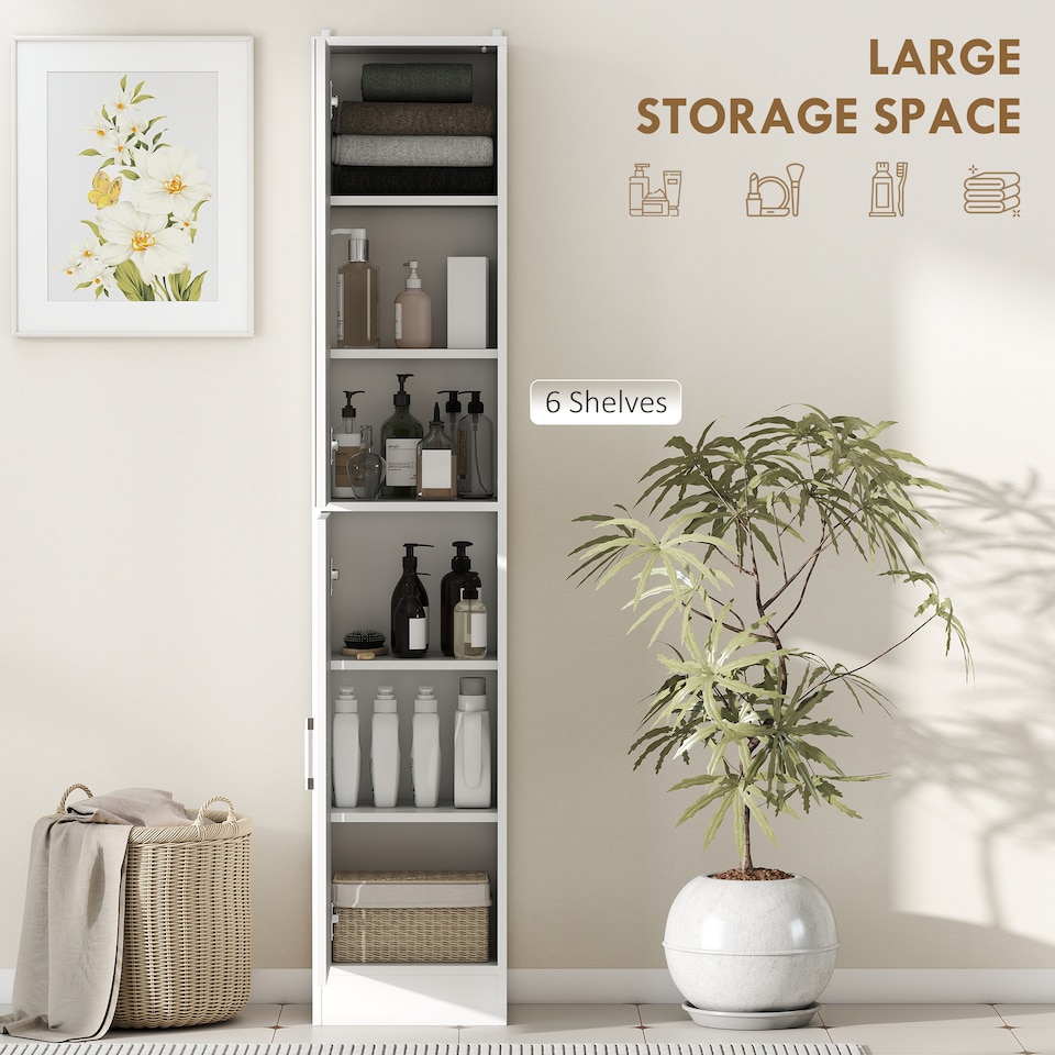 image 1 of kleankin Tall Mirrored Bathroom Cabinet, Bathroom Storage Cupboard, Floor Standing Tallboy Unit with Adjustable Shelf, White