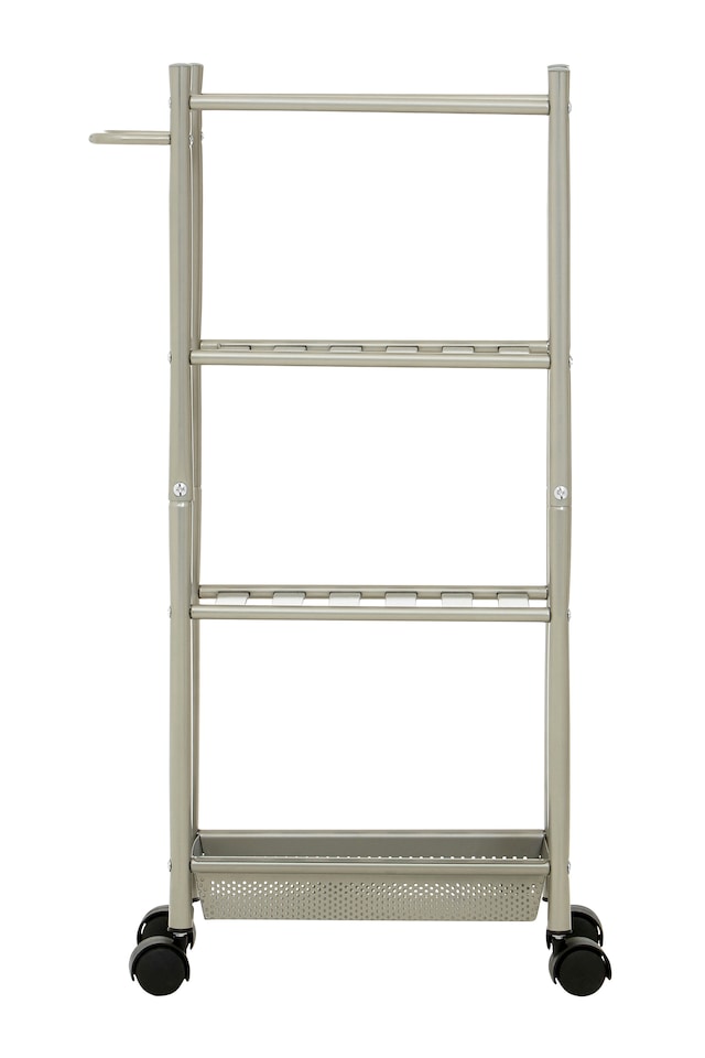 image 1 of Dara 4 Tier Silver Metal Trolley with Basket | Silver