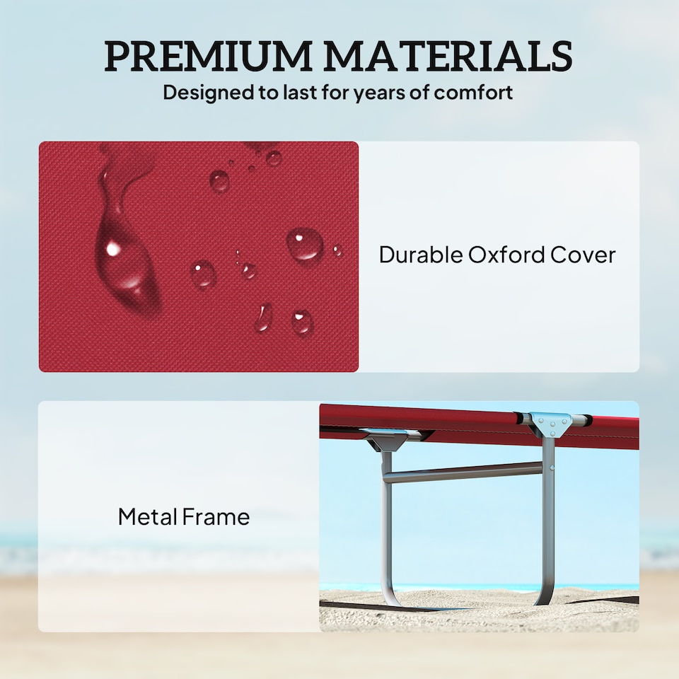 image 1 of Outsunny Foldable Sun Lounger Set of 2, 4 Level Adjustable Backrest | Red