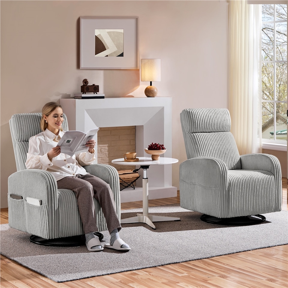 image 1 of Yaheetech Corduroy Swivel Nursery Gliding Rocker Chair-Light Grey | Grey | Light Grey | One Size | 1