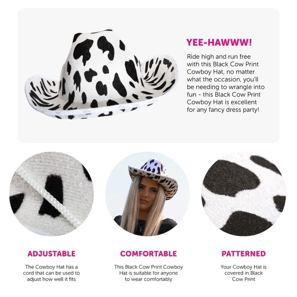 image 1 of Pack of 2 White Cow Print Cowboy Hat White | One Size
