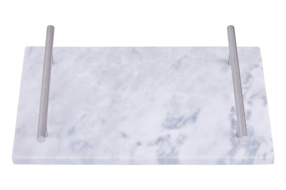 image 1 of Interiors By Premier Grey Marble Serving Board With Silver Handles, Durable Natural Stone Tray For Kitchen Use | Grey