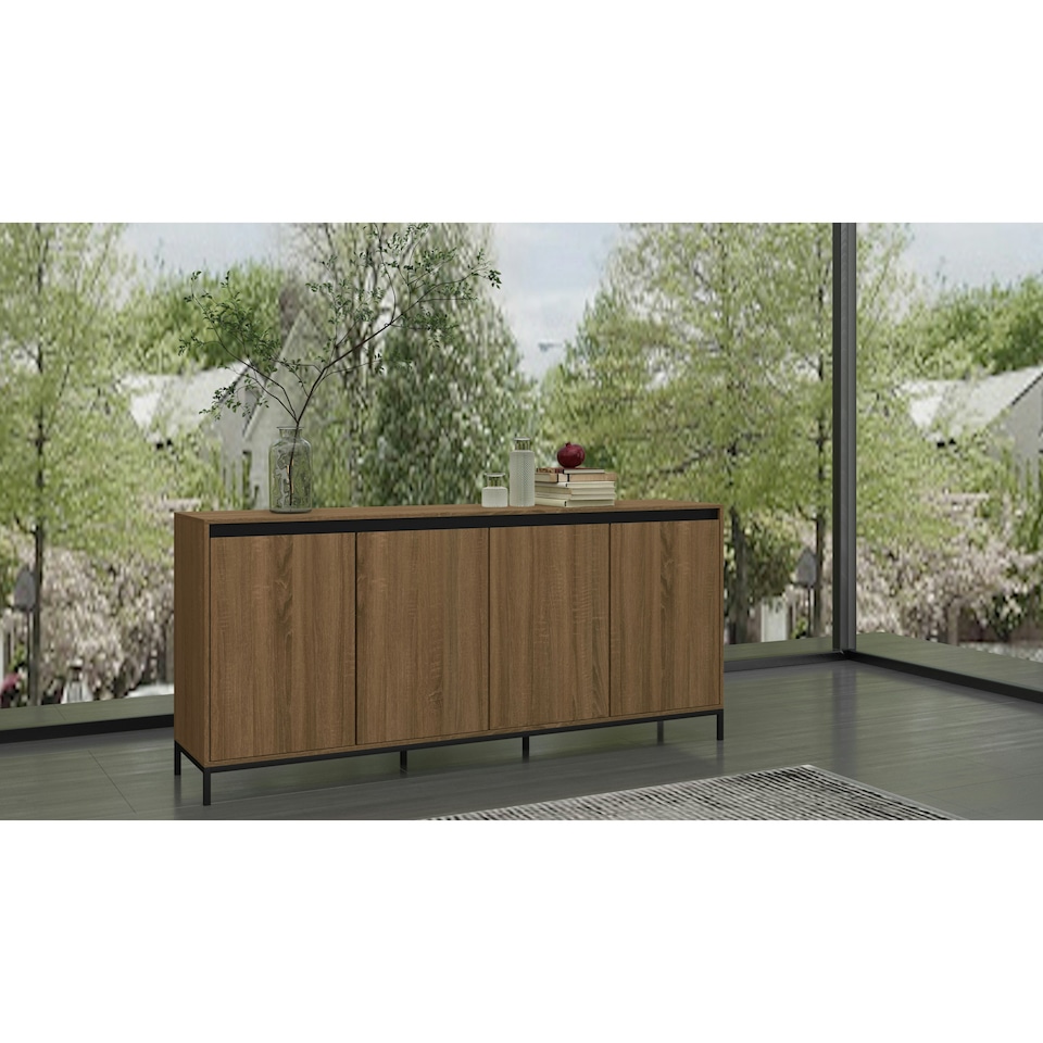 image 1 of Bari Higboard with 1 Door / 2 Drawers in Oak Look Brown | oak/black