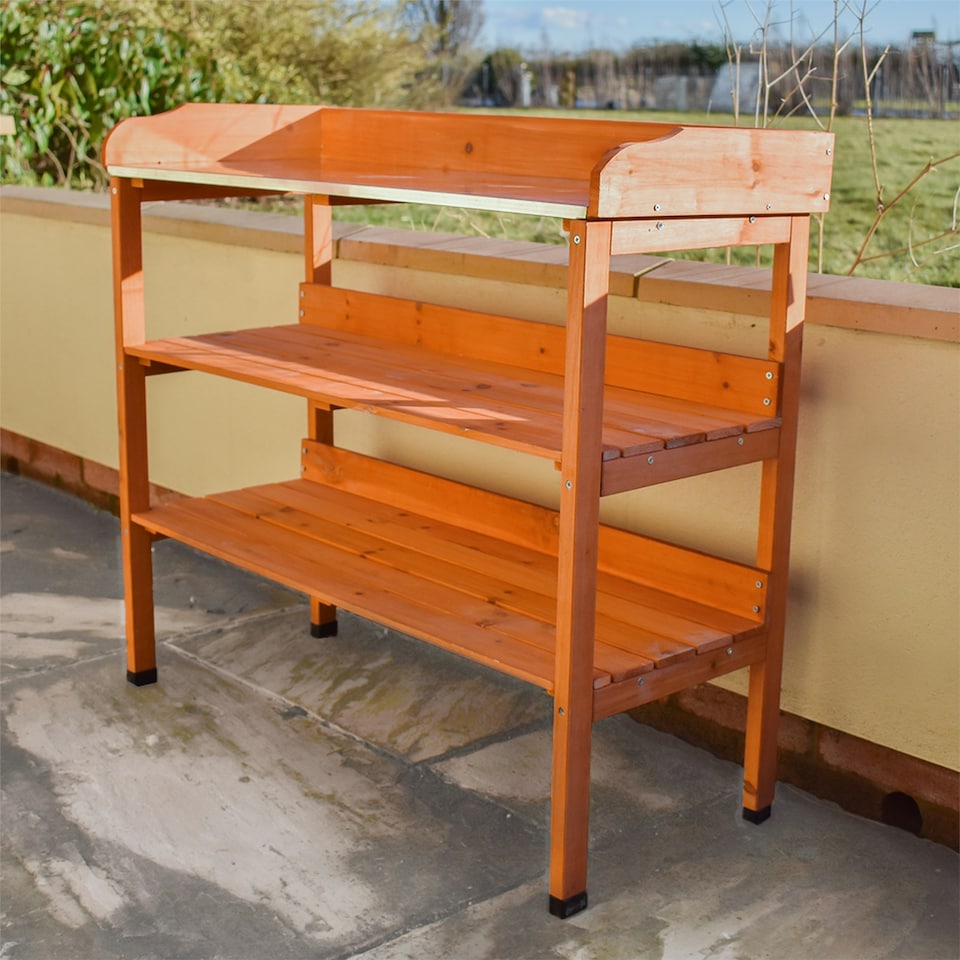 image 1 of KCT 3 Tier Wooden Garden Potting Bench Brown