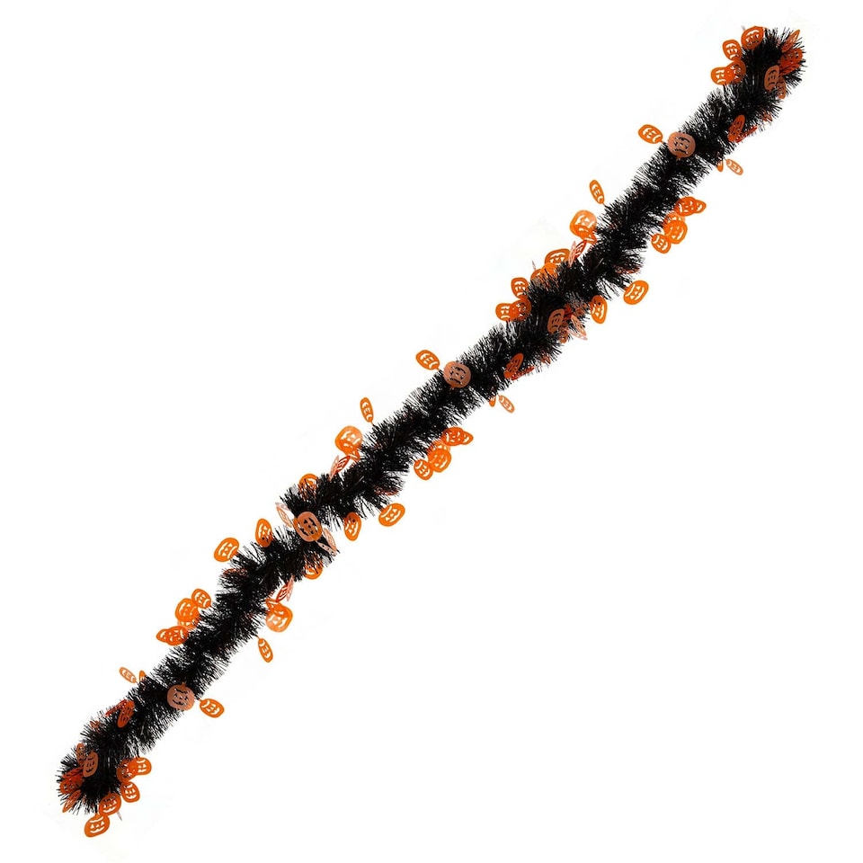 image 1 of vfm-estore Halloween Pumpkin Tinsel Decoration 2m - Spooky Indoor Party Garland