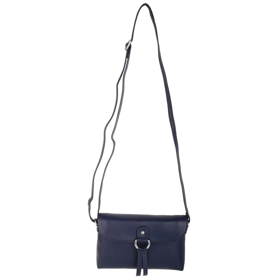 image 1 of Premium Soft Genuine Leather Cross Body Shoulder Bag, Tassel Detail Blue | Navy