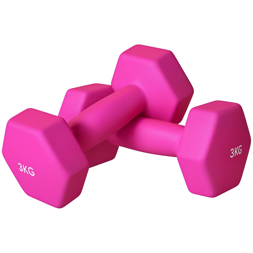 image 1 of SPORTNOW Set of 2 Hexagonal Dumbbells Weights Pair, 2 x 3kg, Pink