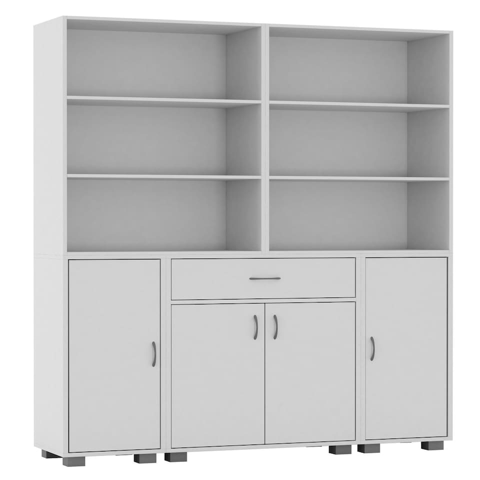 image 1 of Multi-Compartment Cabinet with 3-Tier Bookshelves and 1-Drawer Grey | Unit Colour: Grey