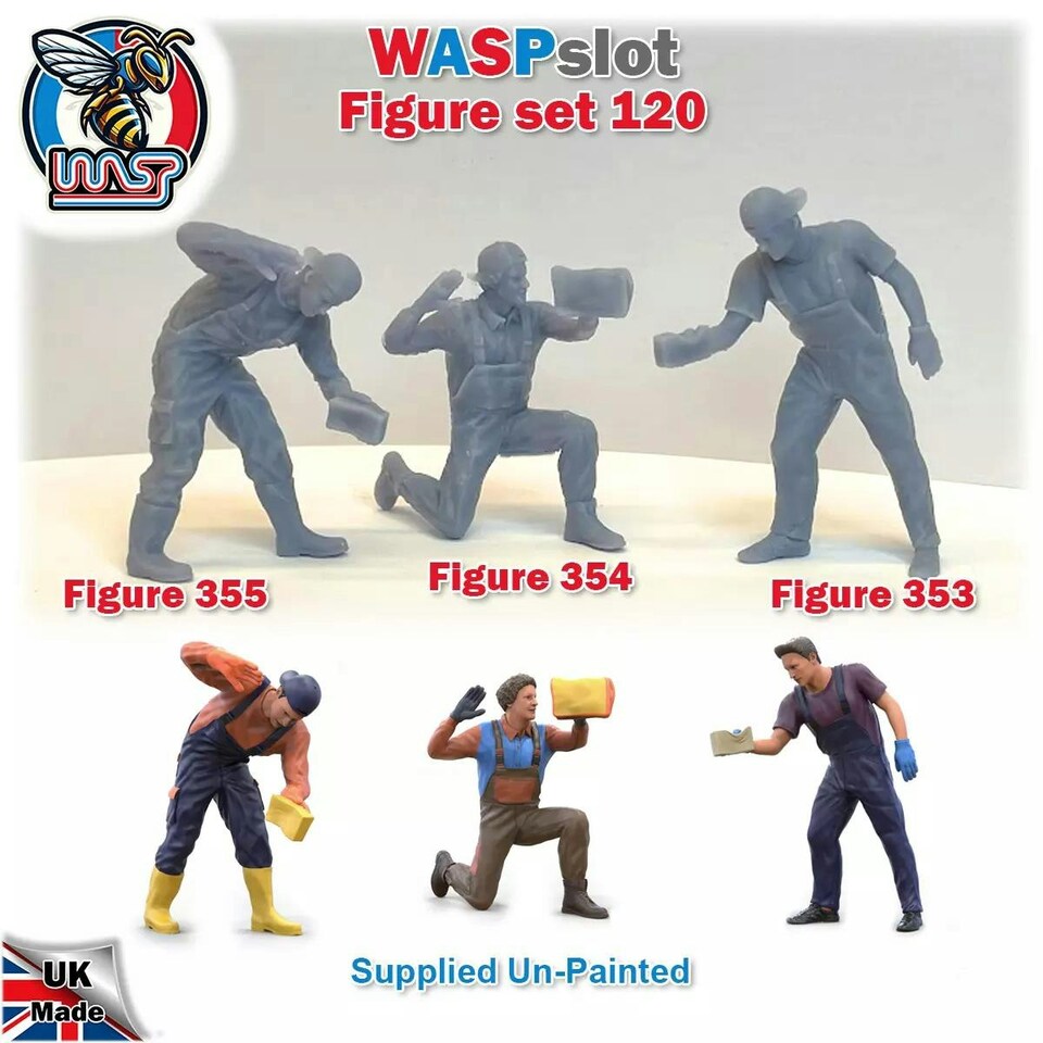 image 1 of Trackside Unpainted Figures Male Car Washers x 3 Scenery Set 120 1:32 Wasp