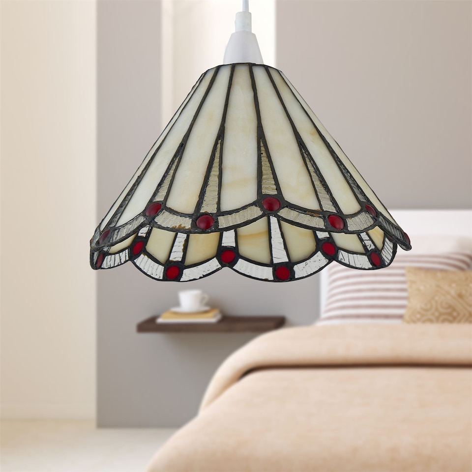 image 1 of Ely - Tiffany Cream and Red Easy Fit Pendant Shade