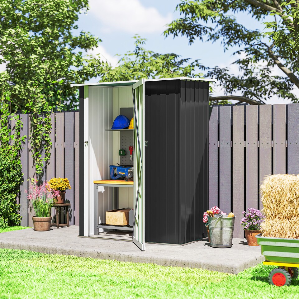 image 1 of Outsunny Outdoor Storage Shed Steel Garden Shed w/ Lockable Door Dark Grey | Grey | 142cm x 86cm x 189cm