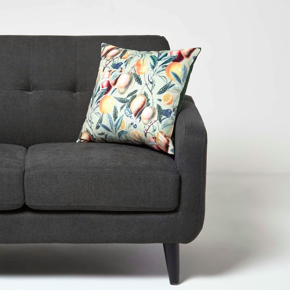 image 1 of Homescapes Mango Tree Green Filled Velvet Cushion - 46 x 46 cm | Green | 46 x 46 cm | 1