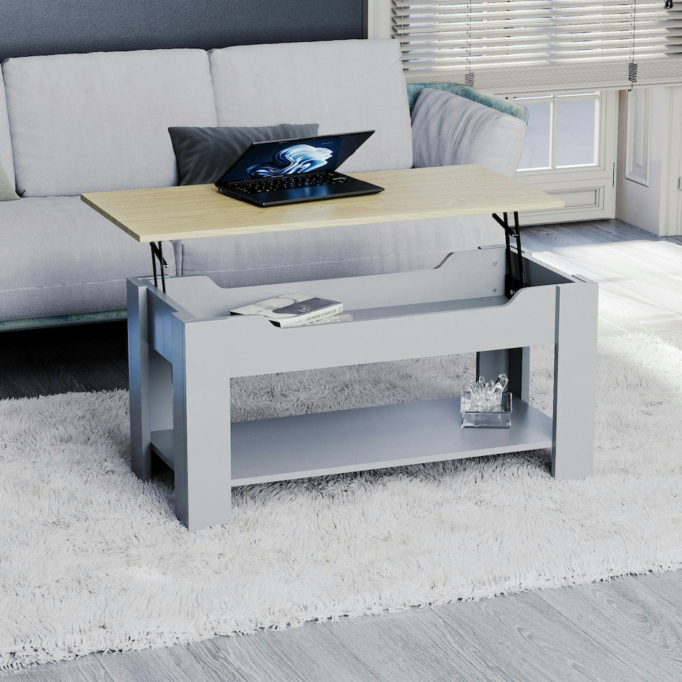 image 1 of Vida Designs Lift Up Coffee Table With Storage Compartment & Shelf, Grey & Oak
