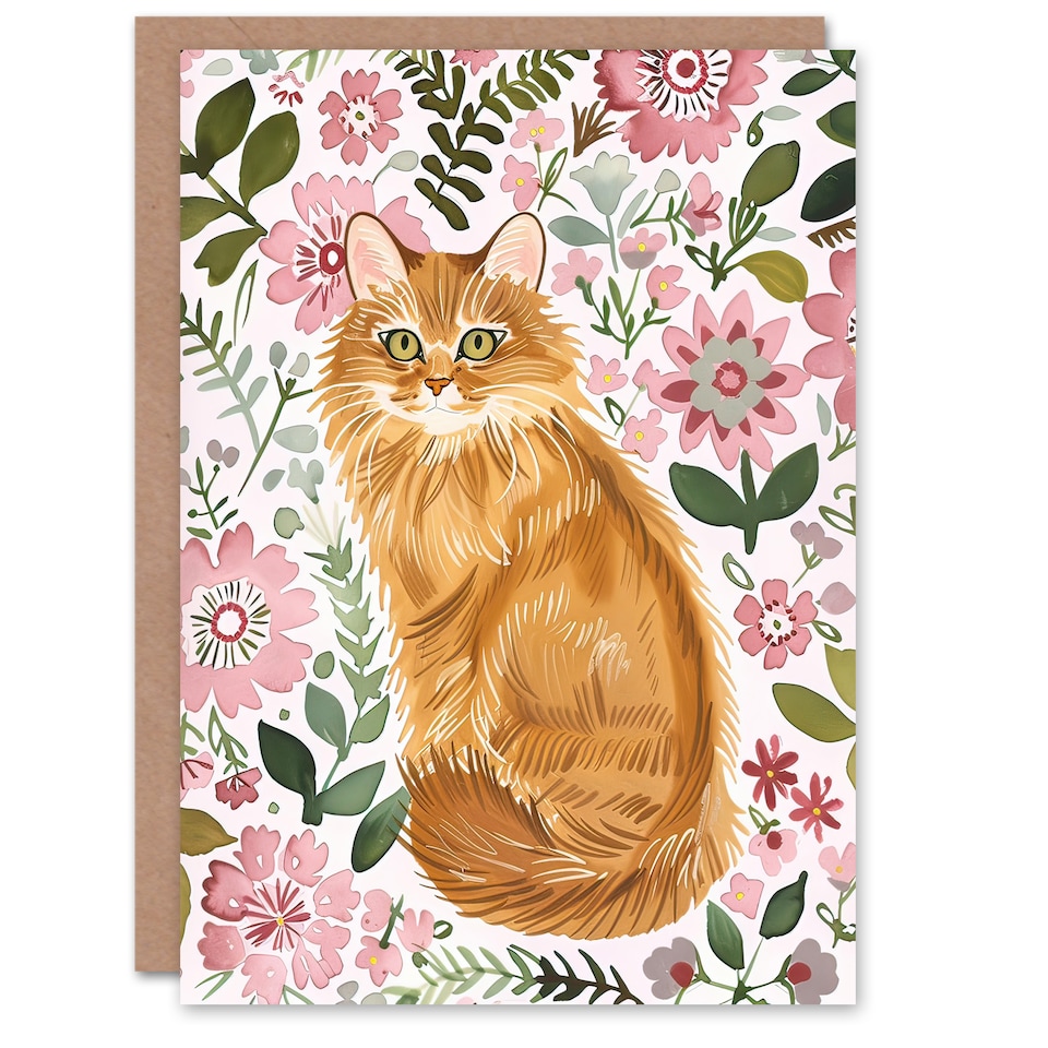 image 1 of Greeting Card Somali Cat Lover Pink Flower Rustic Pattern Birthday