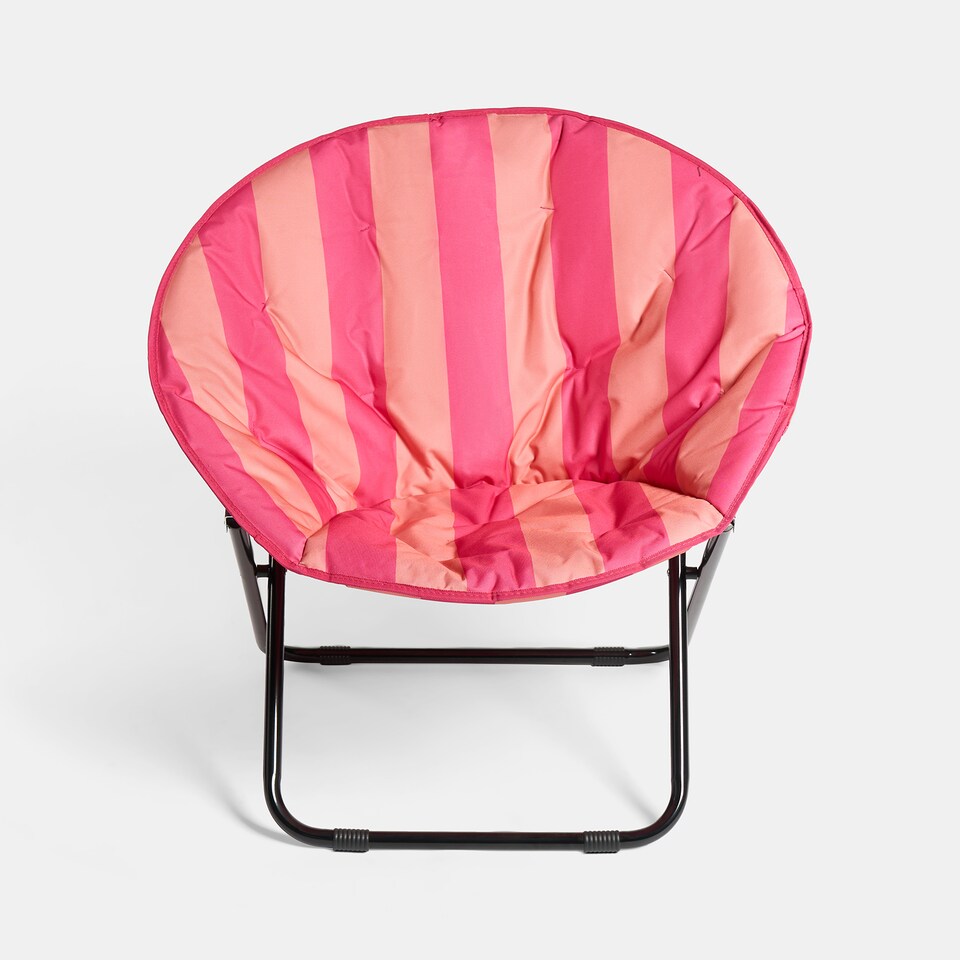 image 1 of OHS Stripe Moon Camping Chair Round Folding Outdoor Garden Seat | Multi | Pink/Orange