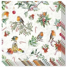 Traditional Robin with Christmas Ornaments Premium Decoupage Luncheon Napkins 3 Ply 33cm - Pack of 20