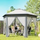 image 2 of Outsunny 3 x 4m Garden Gazebo Hexagon Pop Up Gazebo Party Tent Canopy Double Roof Instant Shelter with Netting and Carry Bag for Outdoor Patio, Grey