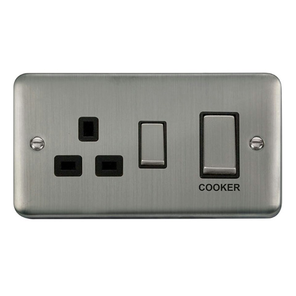 SE HOME Curved Stainless Steel Cooker Control Ingot 45A With 13A Switched Plug Socket Black | Stainless Steel