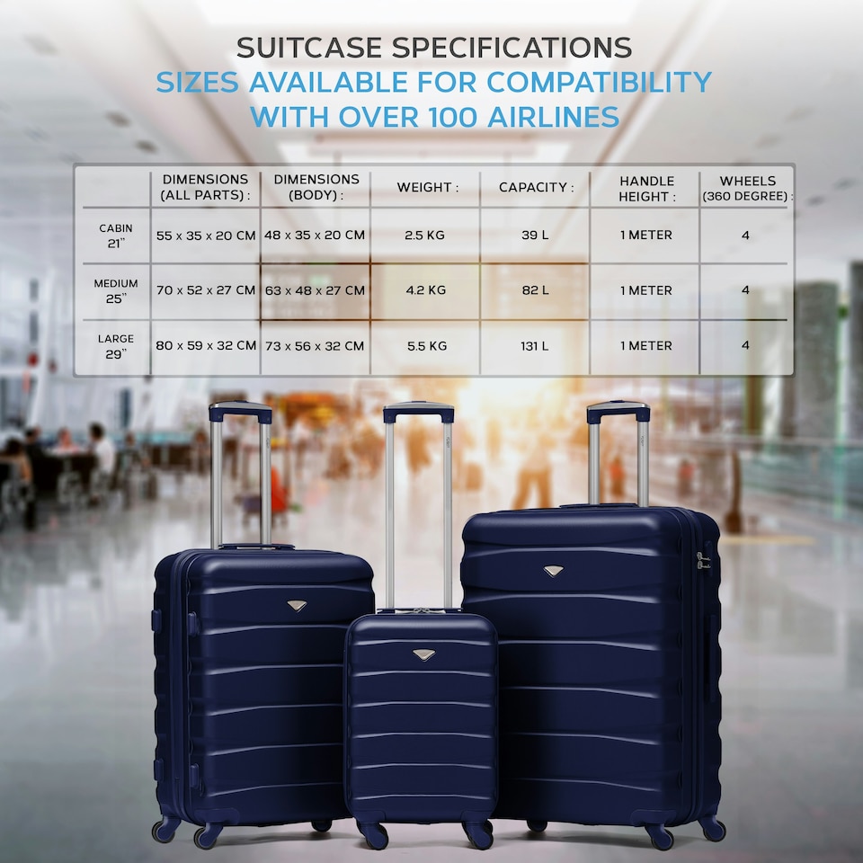 image 1 of Flight Knight 29" Extra Large Suitcase – 20kg Capacity Hard Shell Check-In Luggage with 4 Wheels  100+ Airlines Approved: Ryanair, EasyJet, Jet2, Wizz Air, BA Blue | Navy | Large