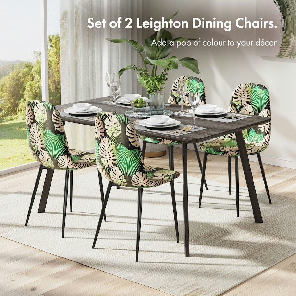 image 1 of VonHaus Leighton Palm Print Set of 2 Dining Chairs