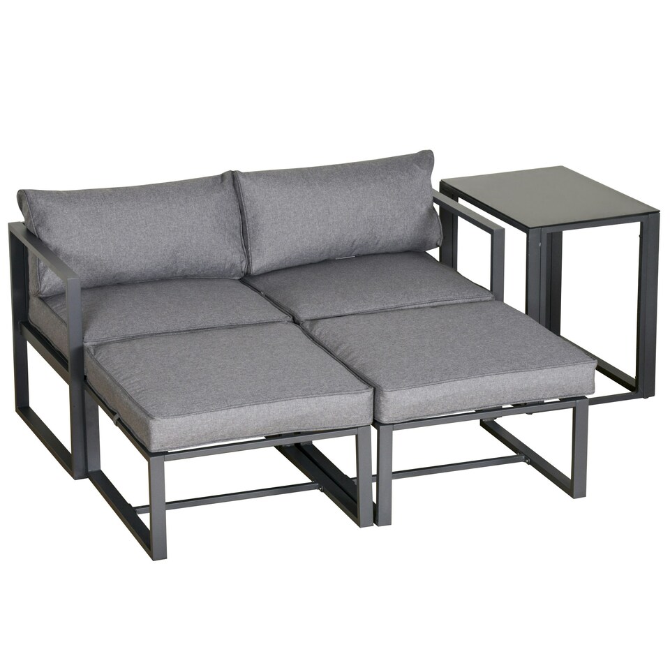 image 1 of Outsunny 5 Piece Garden Conversation Set 2 Footstools End Table with Cushions