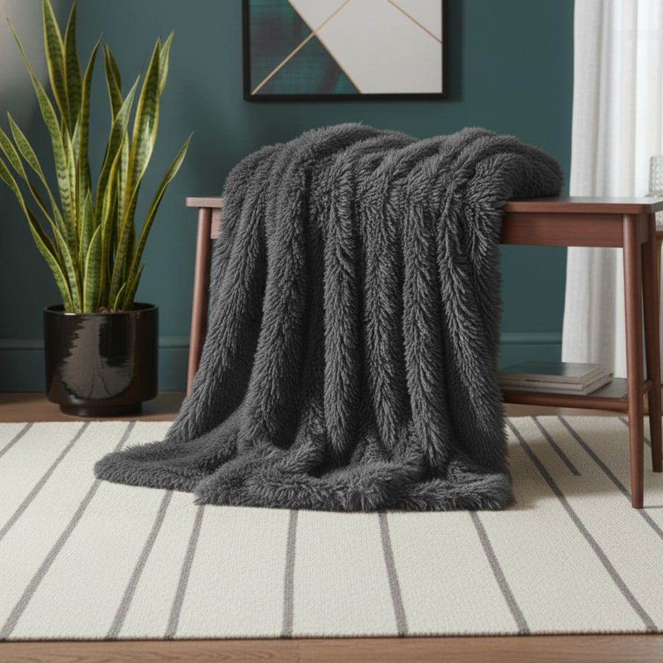 image 1 of Cuddly Extra Fluffy Throw Ultra Soft Plush Blanket for Sofa Bed Home Decor | Grey