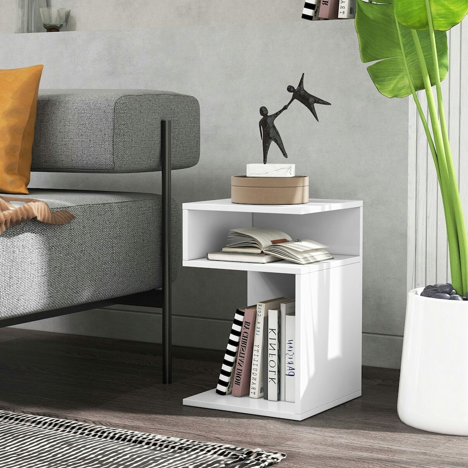 image 1 of COSTWAY S-shaped Side Table Sofa End Table | White