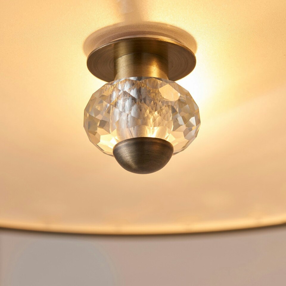 image 1 of Hudson 3 Light Flush Ceiling Light Antique Brass, Crystal, E27