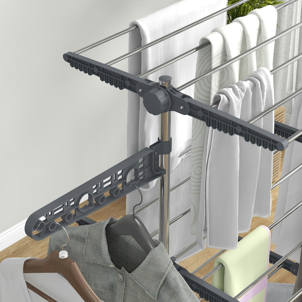 image 1 of HOMCOM 3-Tier Large Clothes Airer Stainless Steel Clothes Drying Rack Grey
