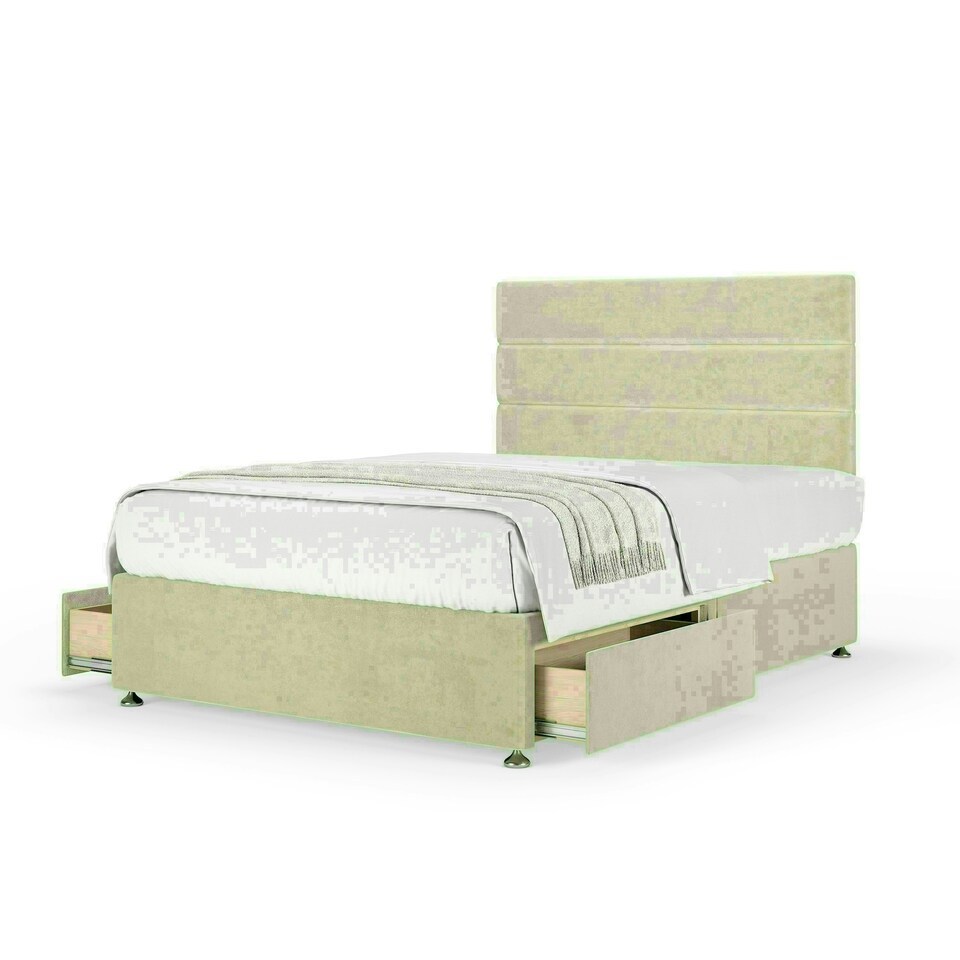 Cream Naples Velvet 2 Drawer Divan Base and Milan Headboard Super King