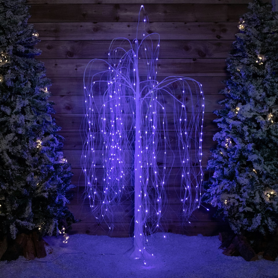 image 1 of 1.8m White Christmas Willow Tree with App, Remote Control and 240 RGB LEDs
