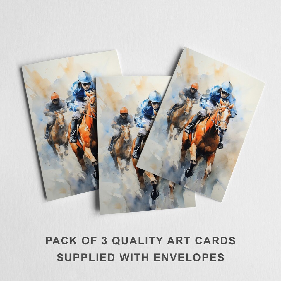image 1 of Horseracing Jockey Greeting Card Sporting Any Occasion Set of 3 Blank Inside