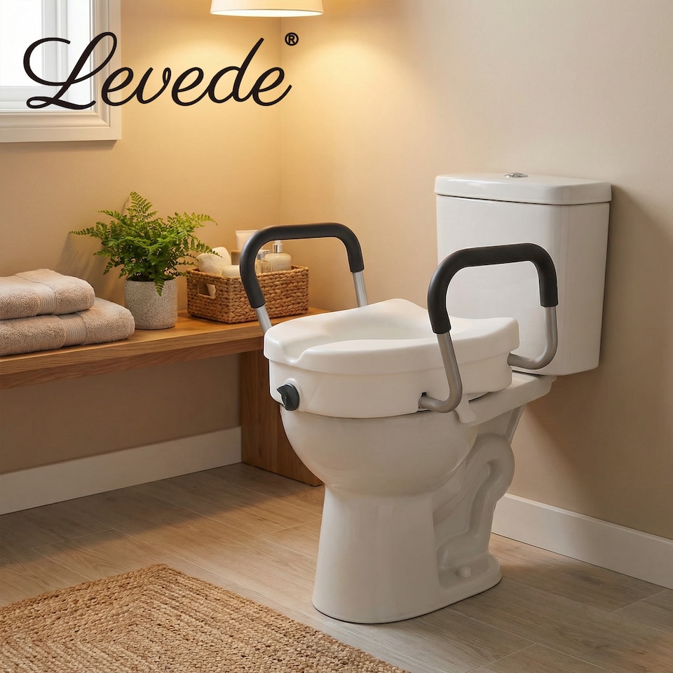 image 1 of Levede Raised Toilet Seat 12cm Riser with Adjustable Arms for Elderly Disabled
