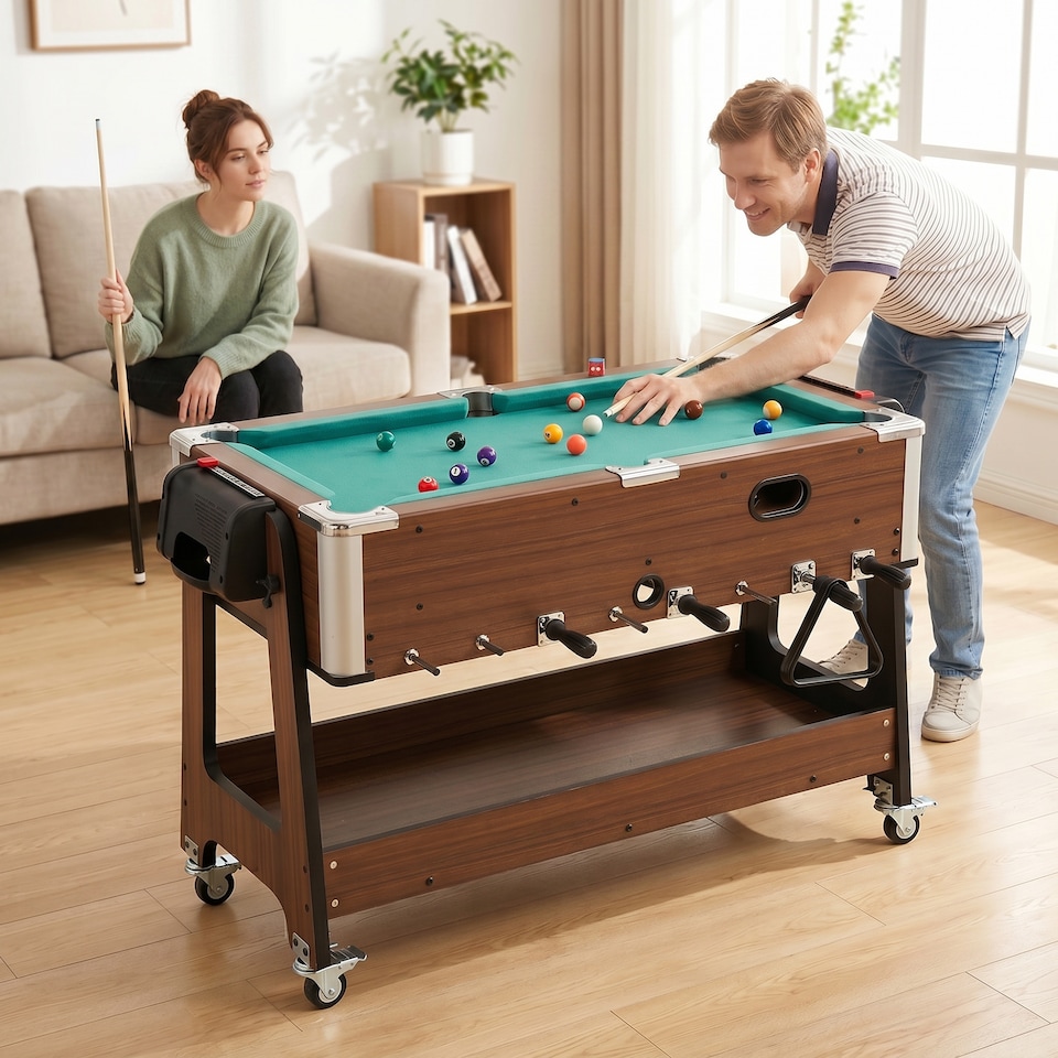 image 1 of SPORTNOW 3 in 1 Reversible Multi Game Table with Lockable Wheels and Shelf