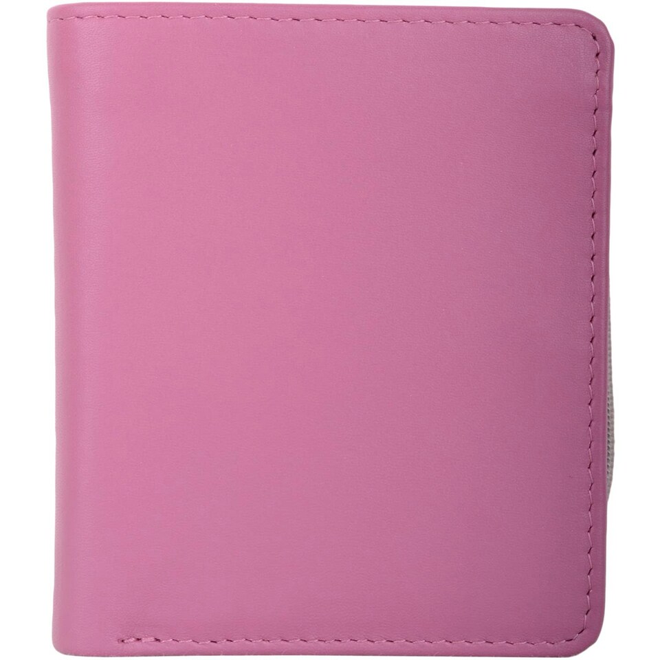 image 1 of Slim Line Genuine Soft Leather RFID Protected Money Credit Card Purse Pink | Pink/Ivory