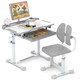 image 1 of COSTWAY Kids  Study Desk & Chair Set Height-Adjustable Children Study Desk-Grey
