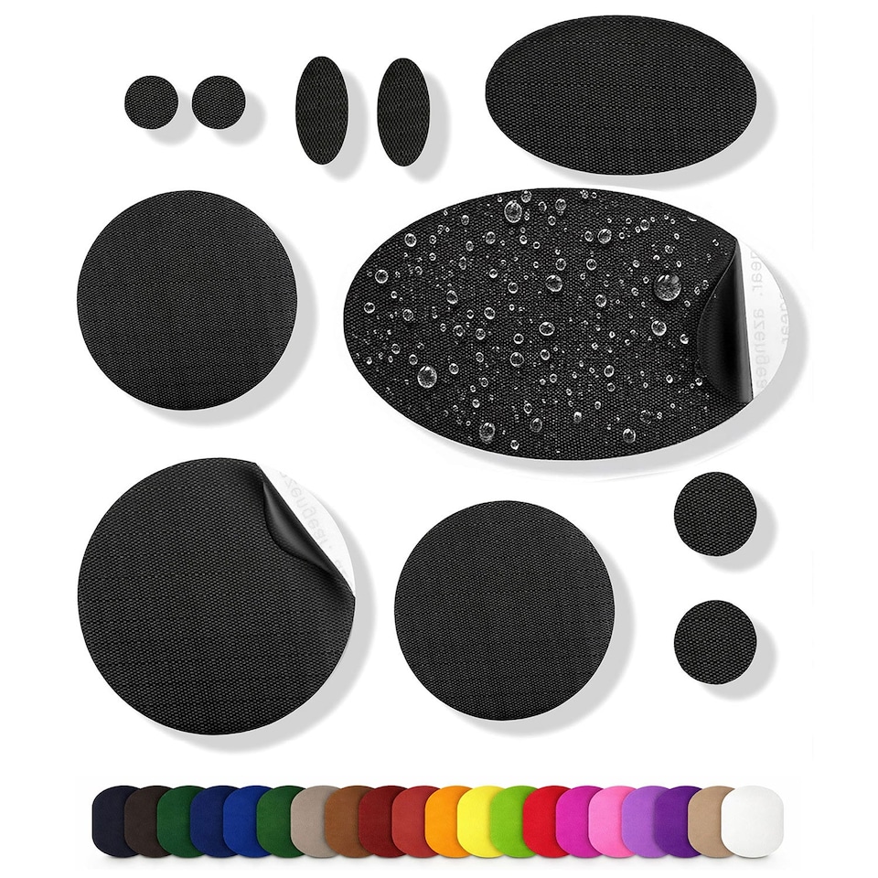 image 1 of aZengear Repair Patches for Jackets, Tent, Shoe, Gear - Waterproof, Self-Adhesive, Tear-Cold-Heat-Resistant (11 Pieces, Black)